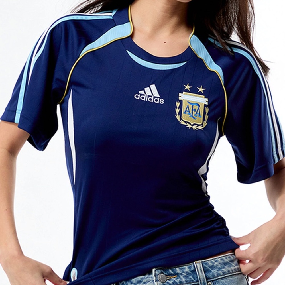 adidas Women's Navy Blue Argentina Soccer Jersey with Light Blue & Gold Accents